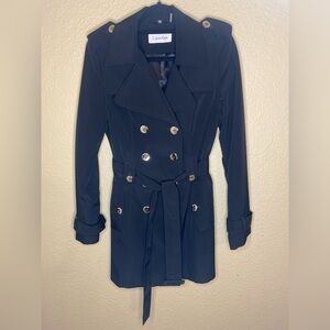 Calvin Klein Black Trench Coat with Gold Accents